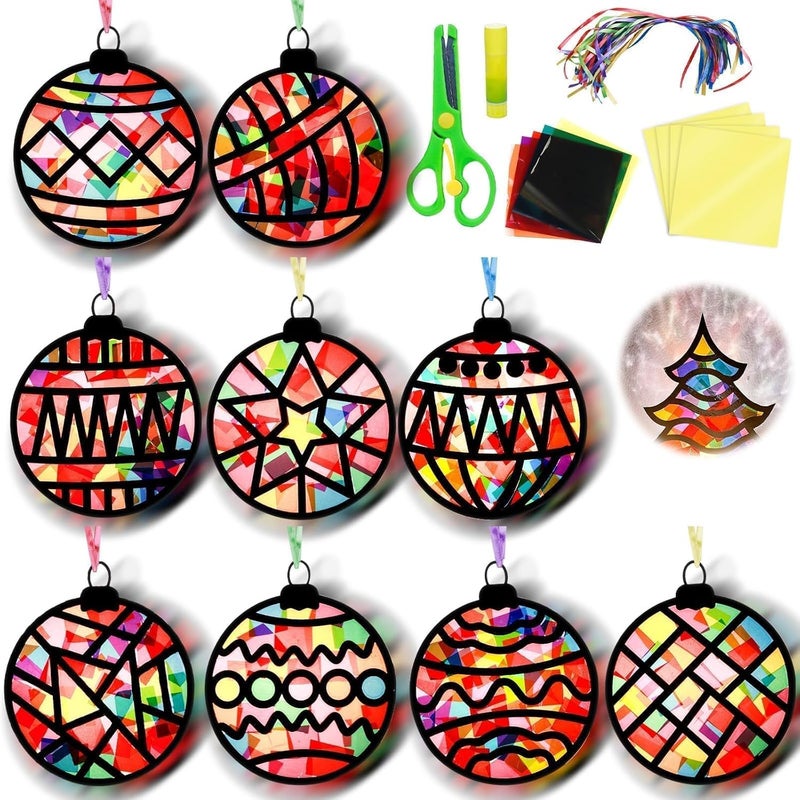 EggSun 36 Sets Christmas Ball Suncatchers Craft Kit for Kids Ornaments Stained Glass Effect Window Arts and Crafts Kit for Classroom Holiday Birthday Projects Home Party Favors Decorations Ages 4 8 12 - Image 1